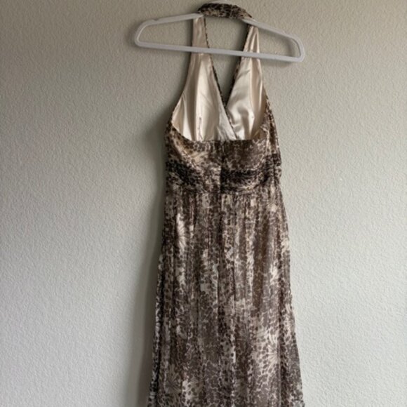 BCBG MAXAZRIA Silk Gold Halter Dress Women's Size 2 Elegant Bodycon Babydoll - Picture 4 of 13